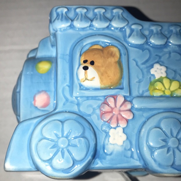 Vintage Choo Choo train planter in blue/teddy bear - Picture 2 of 11